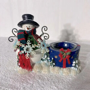 Vintage Christmas Snowman Tea  Light Candle Holder Christmas Festive Decor